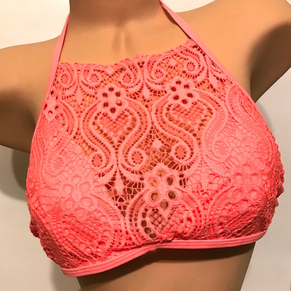 Xhilaration High Neck Lace Bikini Top Coral L & XL